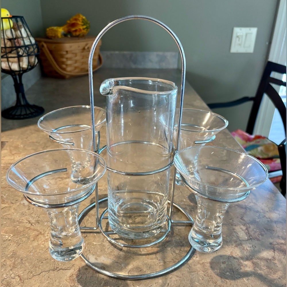 Glass Decanter 4 Glass Set w/ Stand